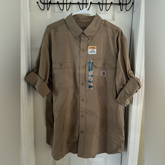MENS FORCE RELAXED CARHARTT XL KHAKI WORK SHIRT long sleeve - Picture 1 of 7